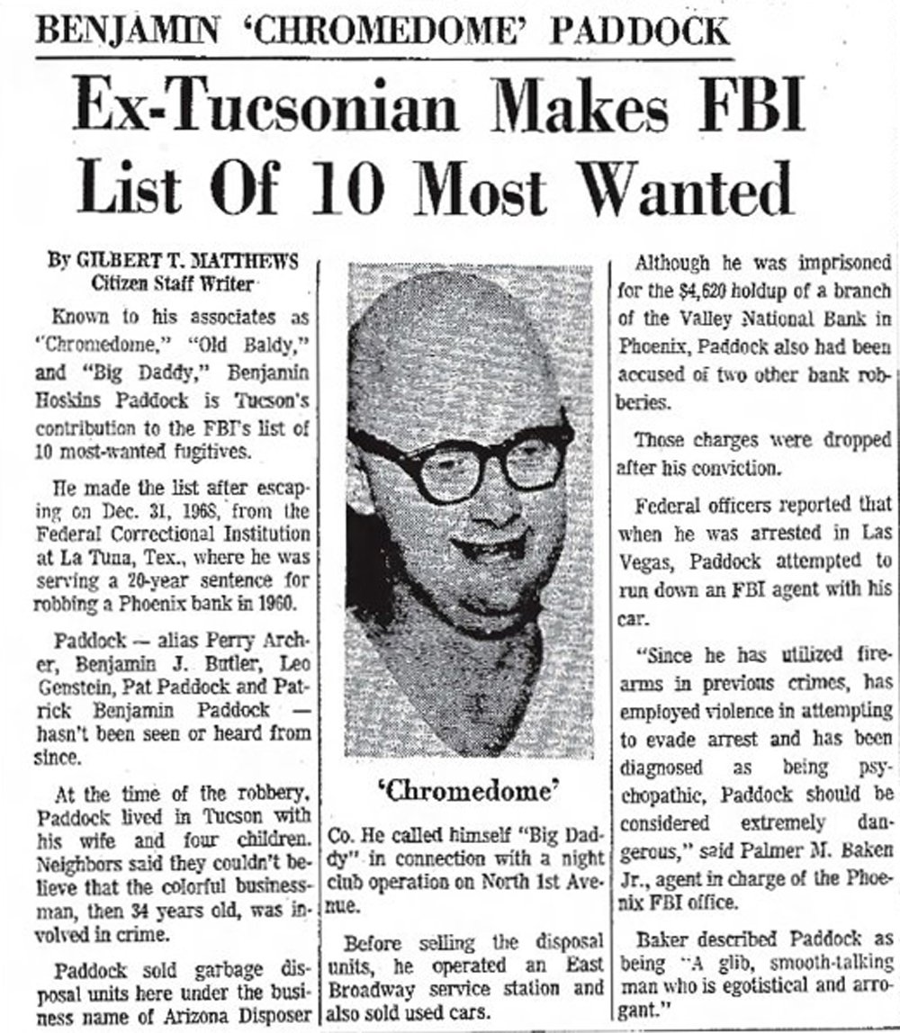 Stephen Paddock, formó parte de la lista de "Más Buscados" del FBI durante casi ocho años