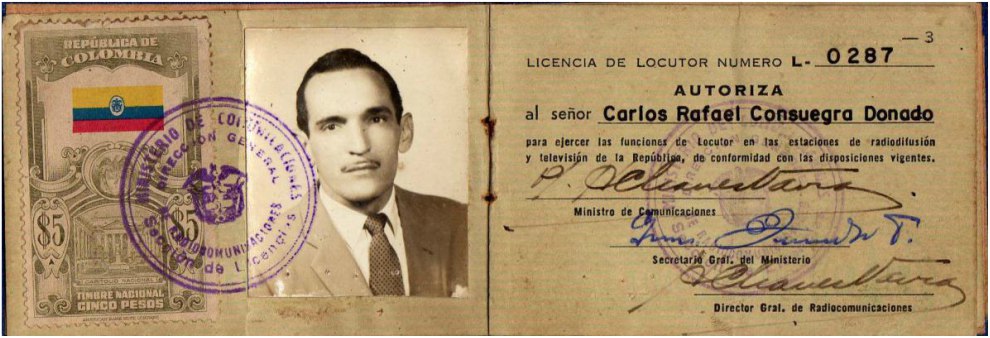 Licencia de locutor de Carlos Consuegra.