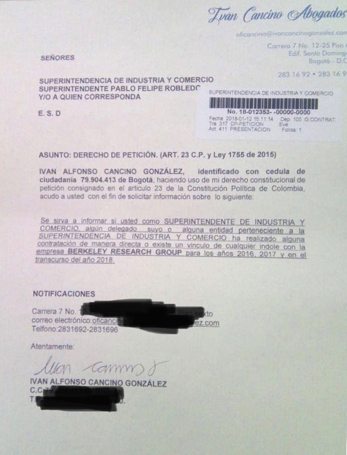 Derecho de petición de Iván Cancino.