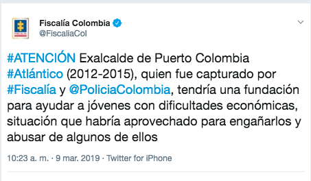 Tuit de la Fiscalía sobre el caso del exalcalde Carlos Altahona.