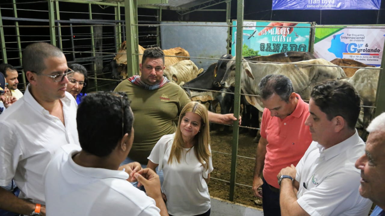 Elsa Noguera en su recorrido por municipios conversó con representantes del gremio ganadero.