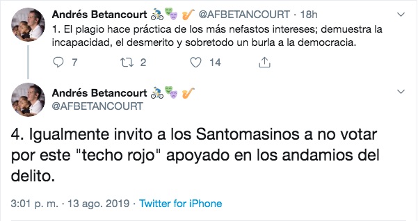 Otros trinos de Andrés Betancourt cuestionando el hecho.