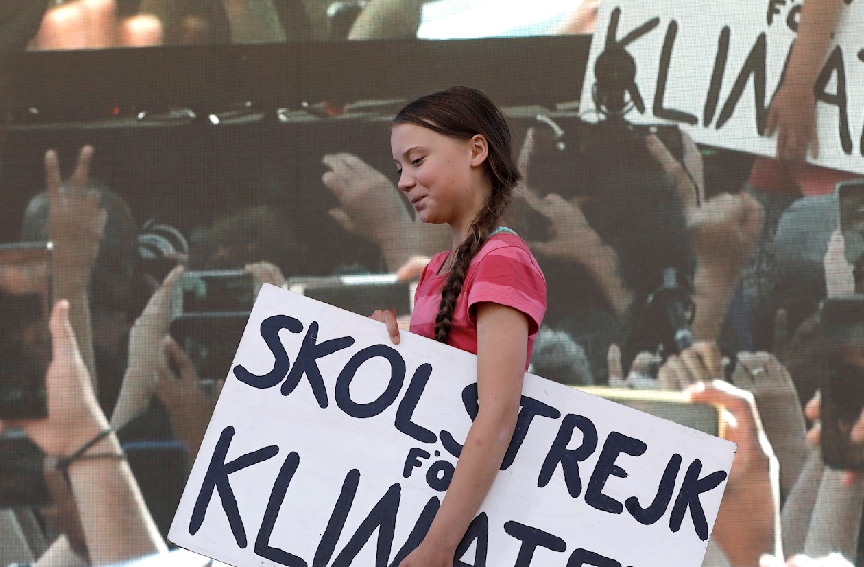 Laactivista sueca Greta Thunberg, líder del movimiento climático juvenil, participó en NY en la gran marcha.