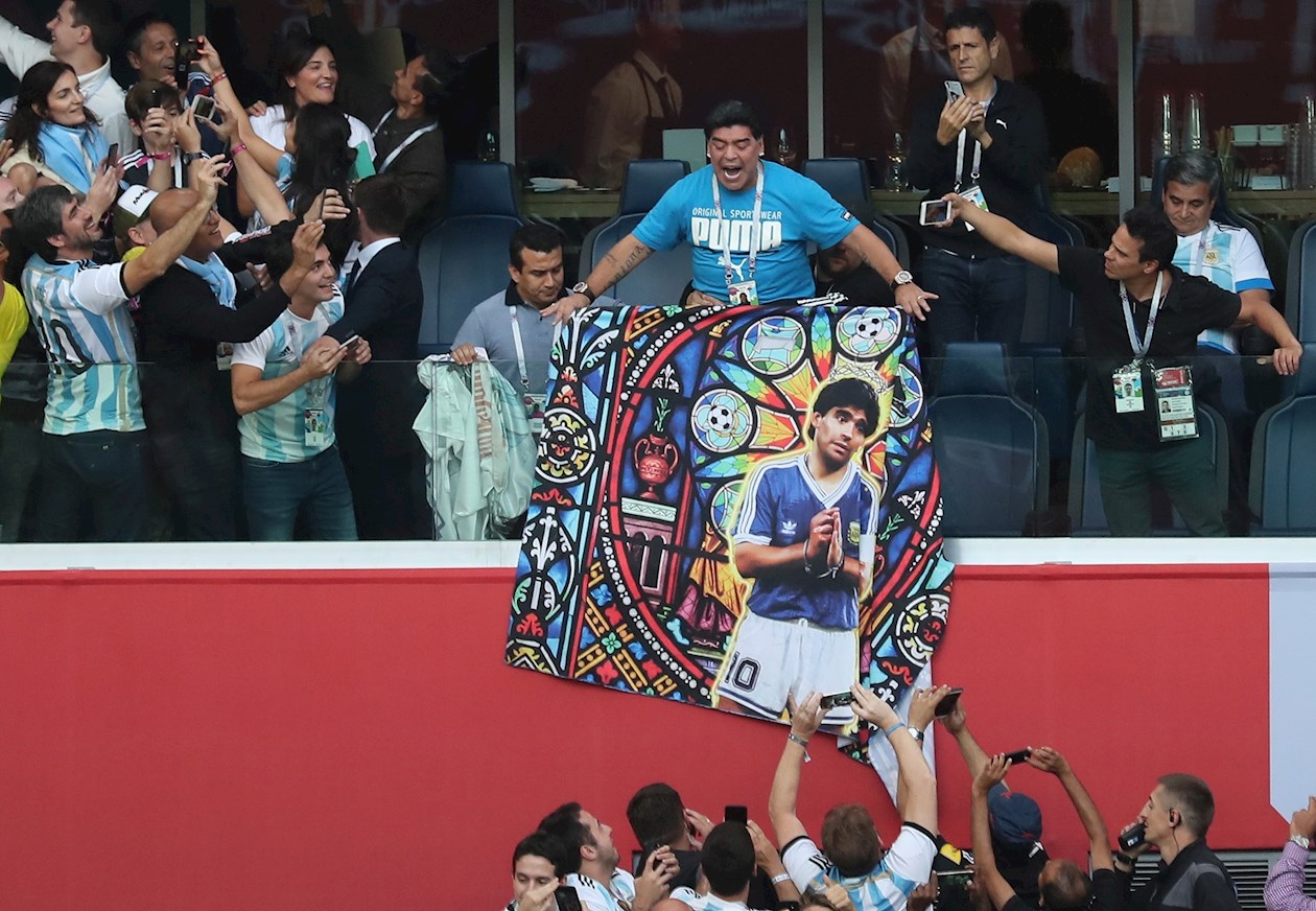 Diego Maradona, en el Mundial de Rusia 2018.