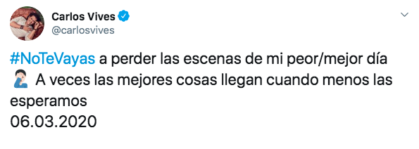 Tweet de Carlos Vives promocionando su nuevo sencillo.