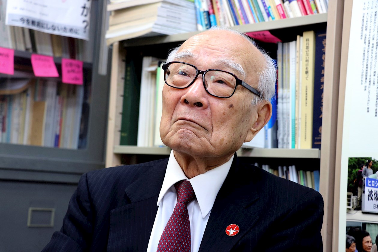 El superviviente de la bomba atómica de Nagasaki, Terumi Tanaka, durante la entrevista con la Agencia Efe en Tokio, Japón, con motivo del 75 aniversario de la efeméride que se celebra el próximo 6 (Hiroshima) y 9 (Nagasaki) de agosto.