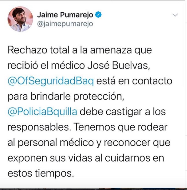 Pronunciamiento del Alcalde Jaime Pumarejo.
