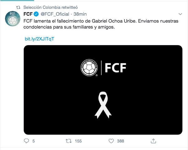 Mensaje de la Federación Colombiana de Fútbol.