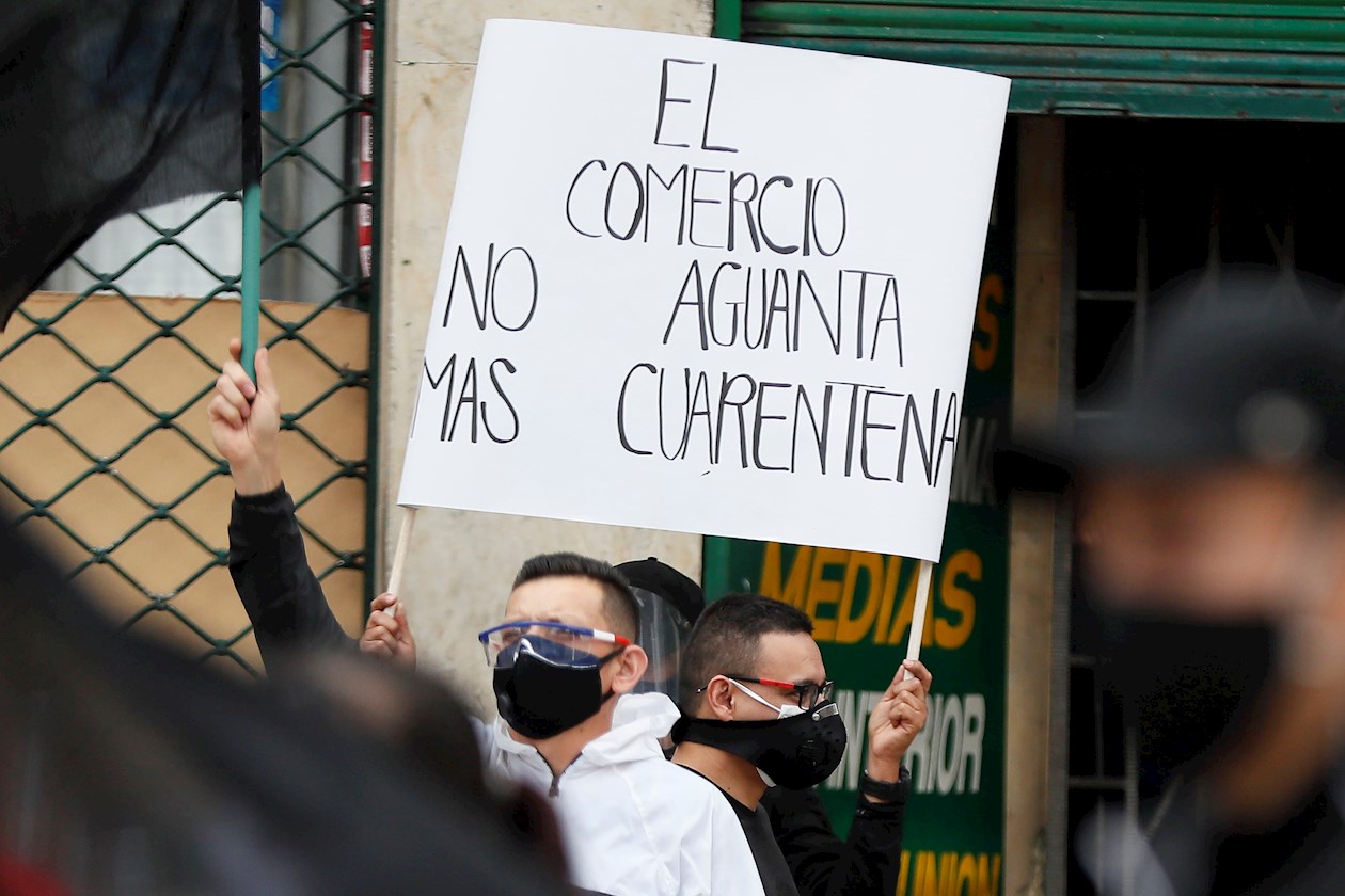 Protesta de comerciantes en Bogotá.