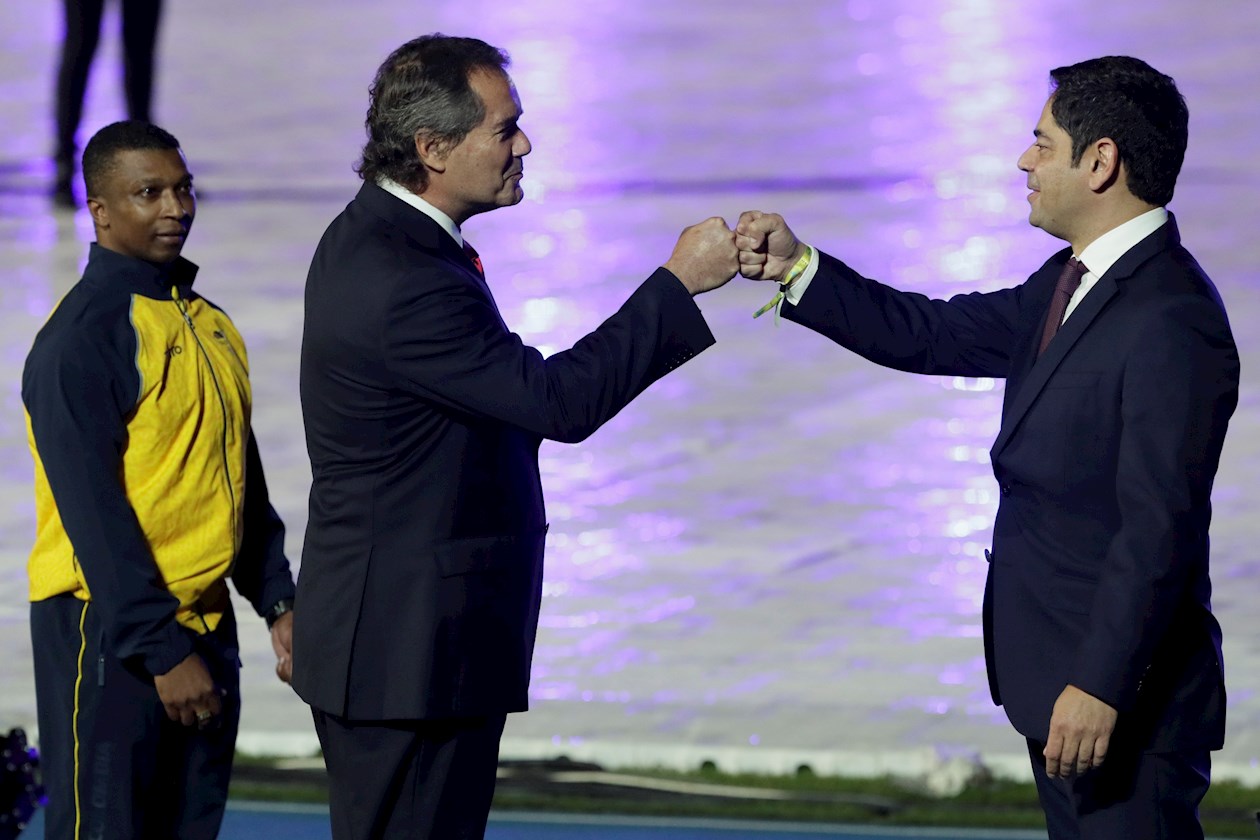 el presidente de Panam Sports, el chileno Neven Ilic, y el ministro del Deporte de Colombia, Guillermo Herrera.