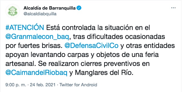 Reporte de la Alcaldía de Barranquilla.