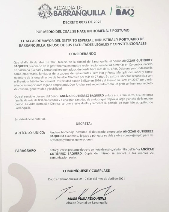 El Decreto del Alcalde Jaime Pumarejo.