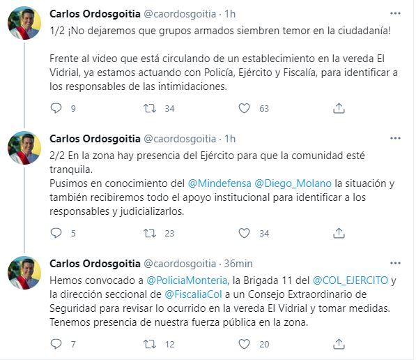 El alcalde de Montería se pronuncia sobre este grave hecho en su cuenta de Twitter. 