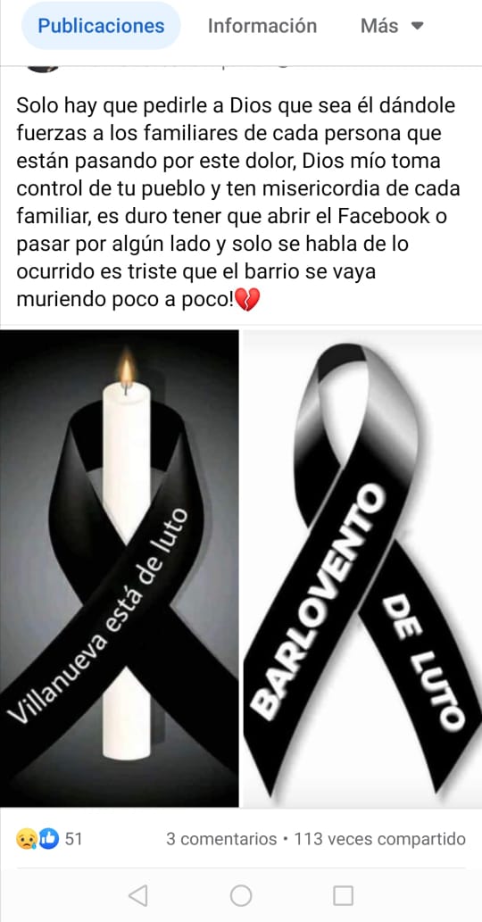 La joven se refirió a la masacre de Villanueva el pasado 20 de marzo en Facebook