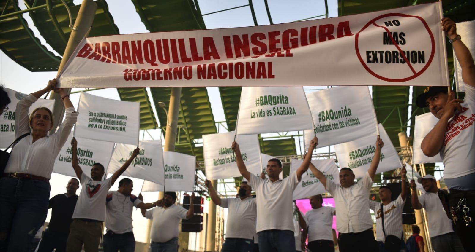 Protesta contra extorsión en Barranquilla.