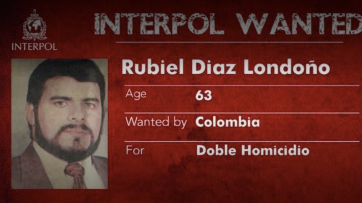 La circular roja emitida por la Interpol contra Rubiel Díaz Londoño.