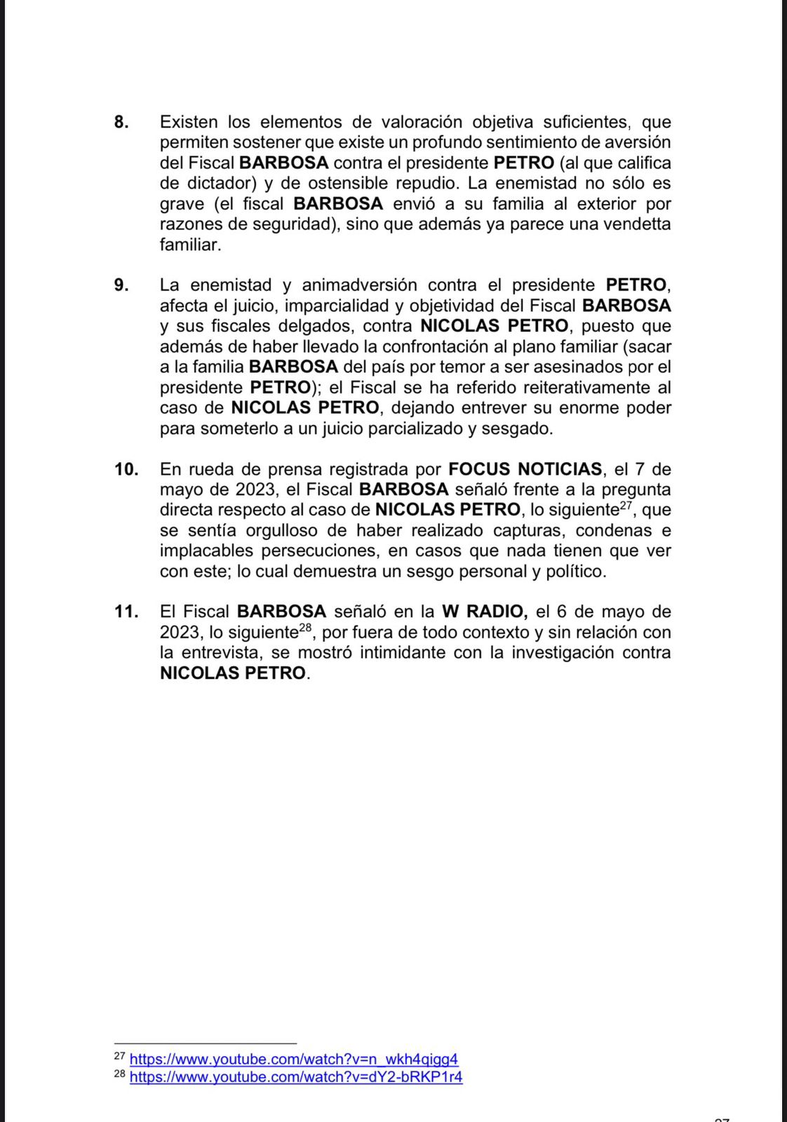 El documento de recusación radicado por los abogados de Nicolás Petro.