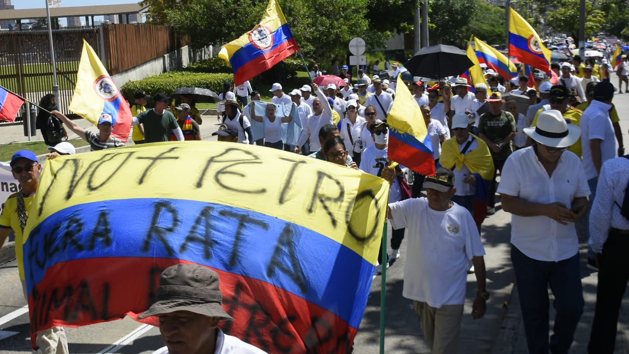 Manifestantes ondean banderas.