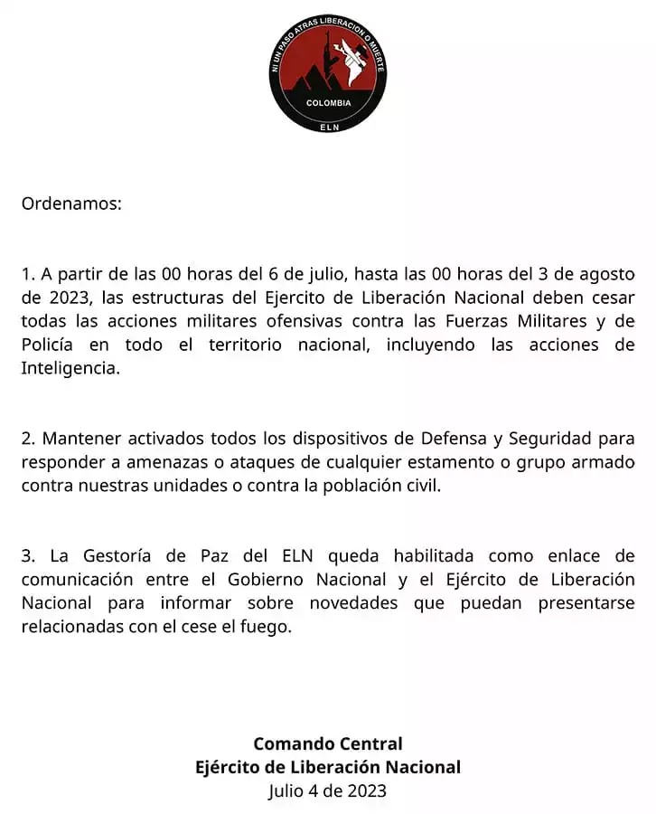 Comunicado del ELN.