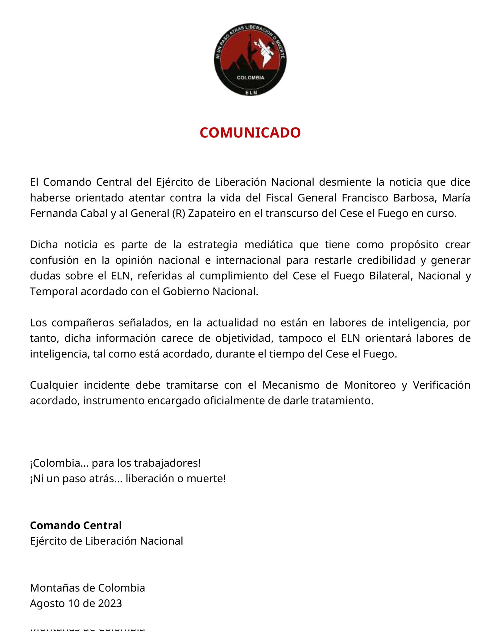 Comunicado del ELN