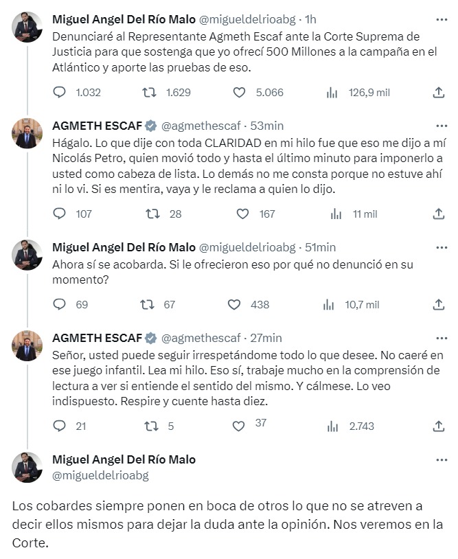 Los trinos entre Miguel Ángel Del Río y Agmeth Escaf.