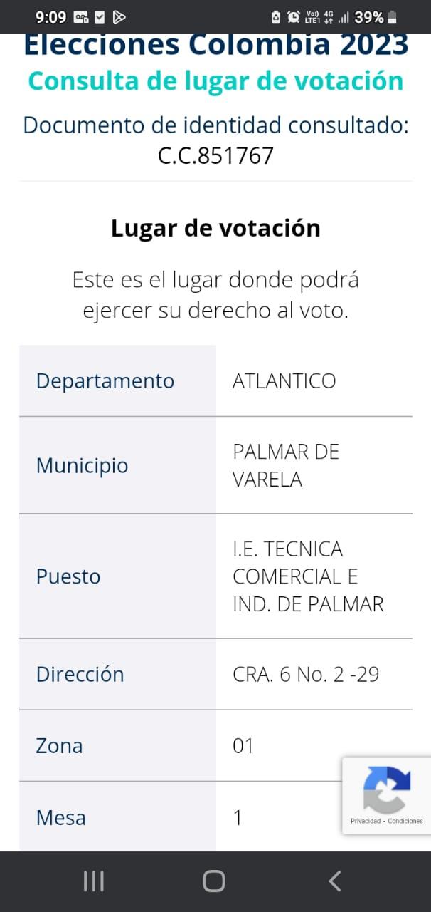 Consulta del puesto de votación de la cédula de don Edgardo Escorcia