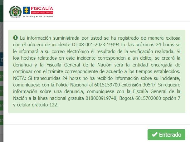 El radicado de la denuncia de Eduardo Verano.