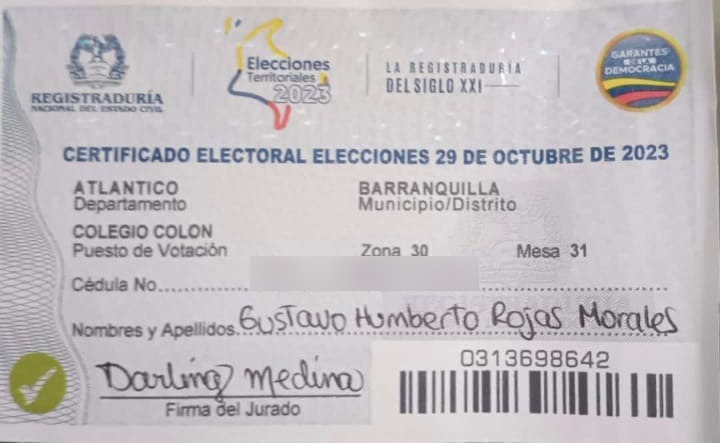 Certificado electoral.