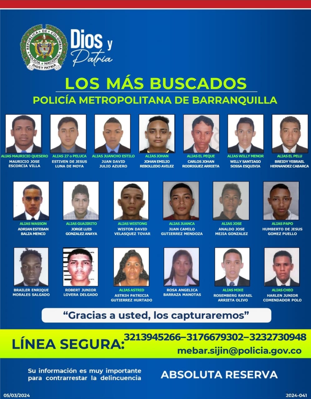 Cartel de los más buscados por homicidio. 