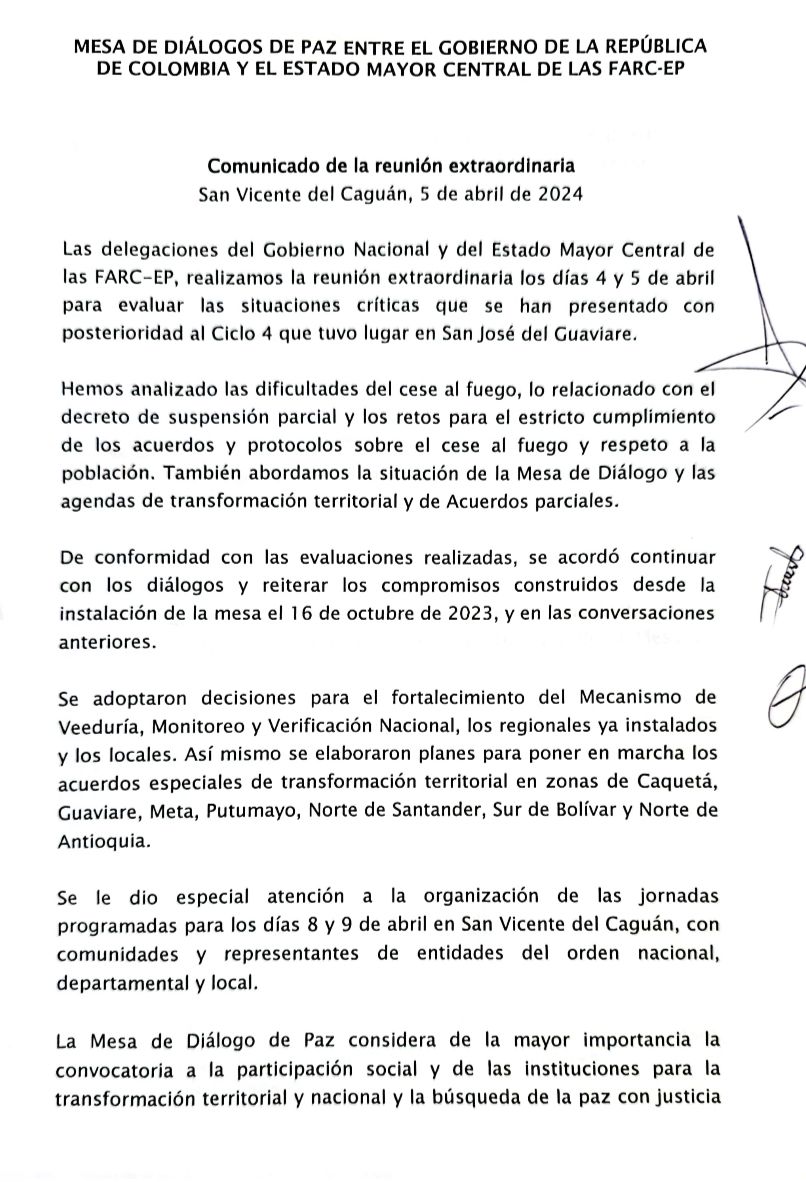 Carta conjunta entre Gobierno y Estado Mayor Central (EMC).
