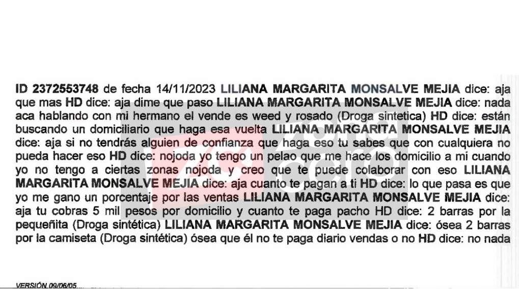 Fragmento de comunicación de Liliana Monsalve.