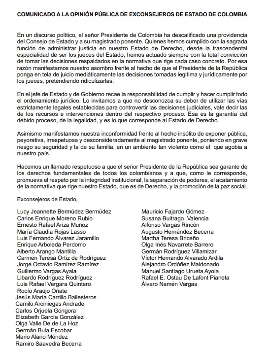 La carta de los exconsejeros.