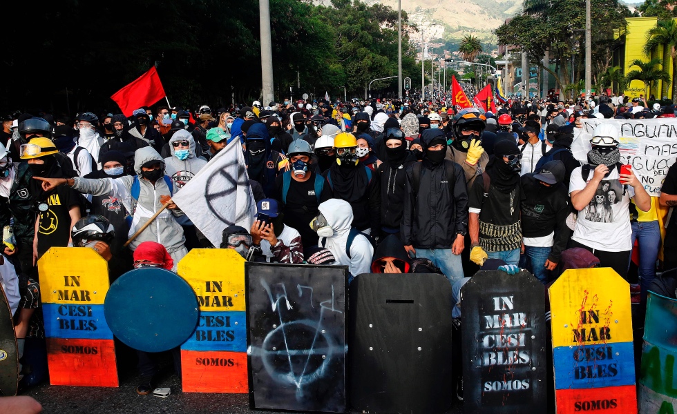 Jóvenes de Primera Línea en las protestas del 2021. 