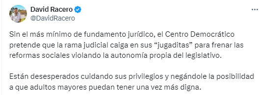 La reacción de David Racero en X sobre la solicitud del Centro Democrático