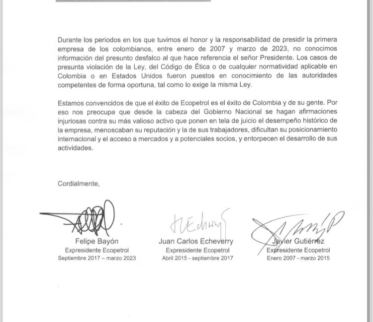 La carta al presidente Petro