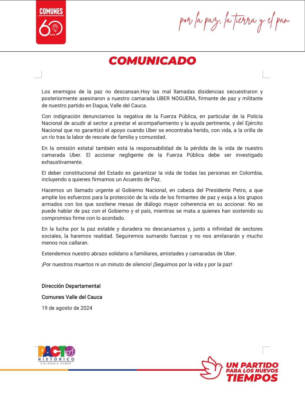 Comunicado del Partido Comunes.