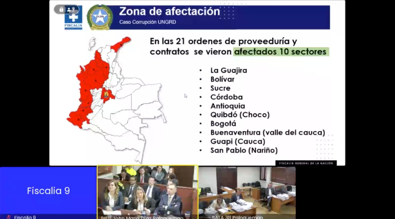 Zonas afectadas por contratos de la UNGRD con supuestas coimas o sobrecostos. 