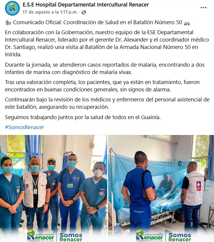 Publicación del Hospital Renacer en Facebook.