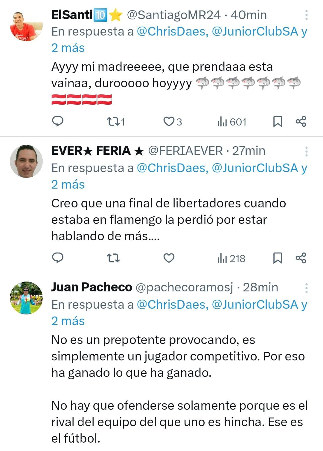 Algunos comentarios de los hinchas de Junior rechazando el comentario de Vidal.