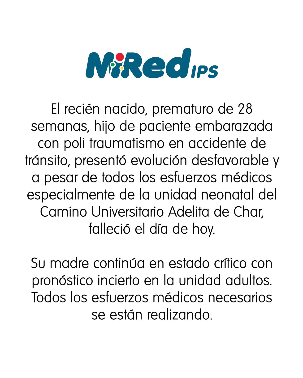 El comunicado de MiRed IPS.