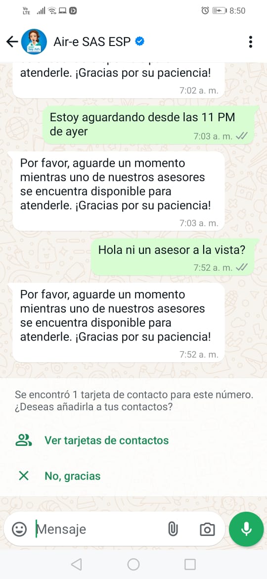 Usuarios en Ciudad del Puerto han intentado por Whatsapp reportar el daño, pero el sistema dice que va comunicar un asesor y nunca lo hace. 