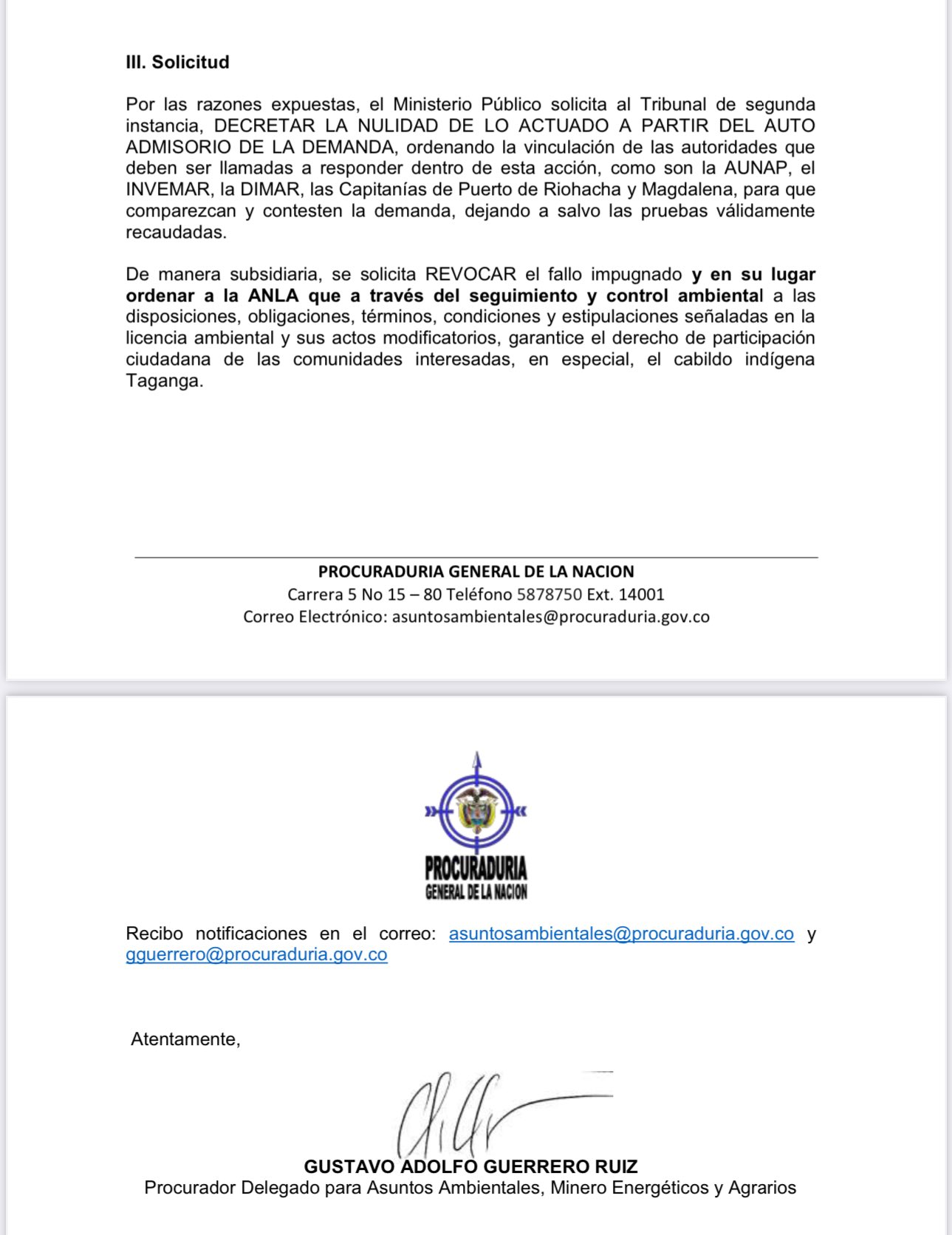 La solicitud de la Procuraduría al juez.