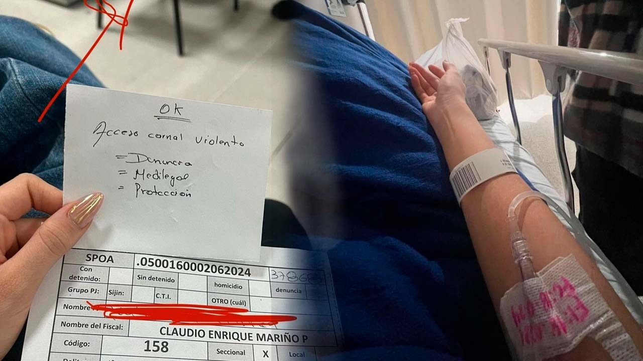 Fotografía de Gabriela en el hospital e imagen de la denuncia. 