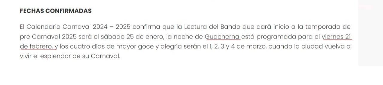 Guacherna está programada para el viernes 21 de febrero de 2025.