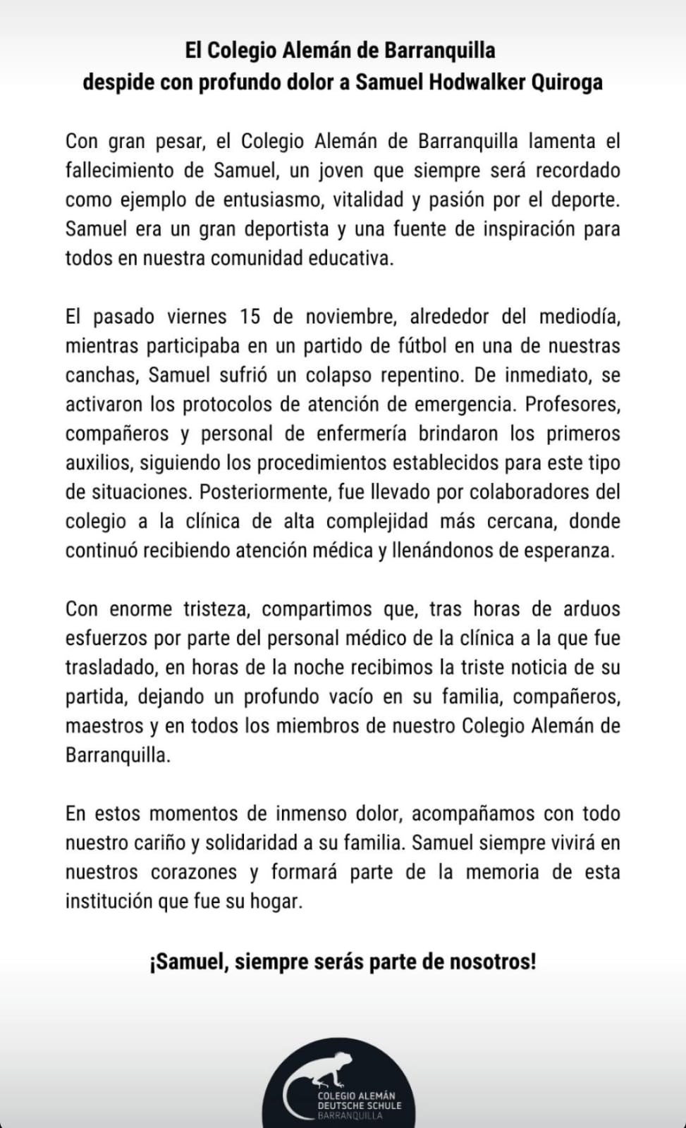 Comunicado del Colegio Alemán.