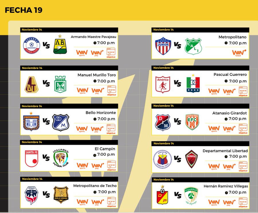 Programación de la fecha 19 de la Liga. 