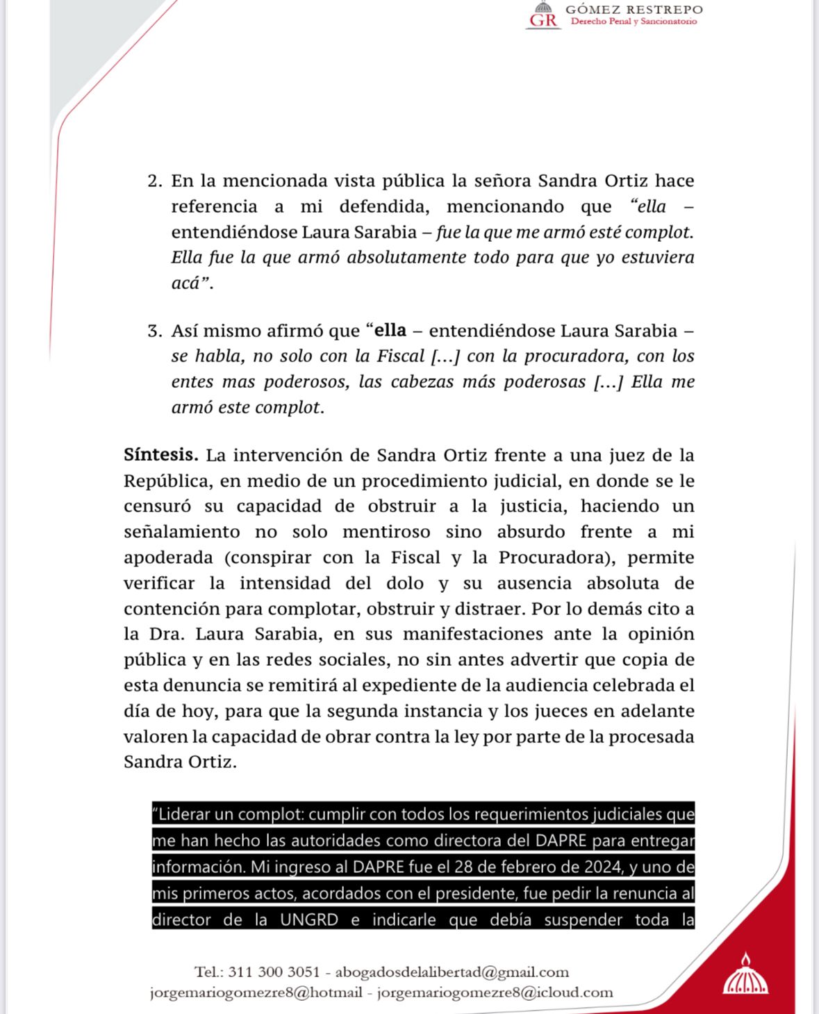 Denuncia penal contra Sandra Ortíz