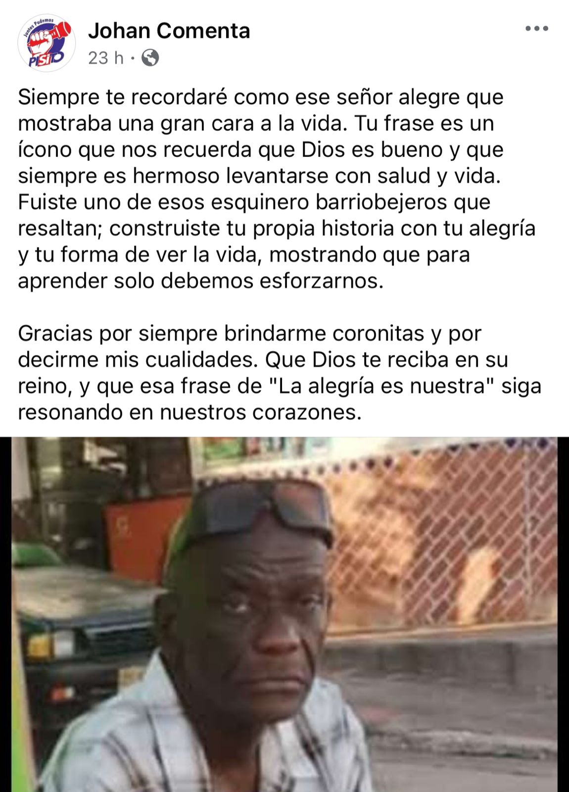 Mensaje recordando al docente asesinado. 