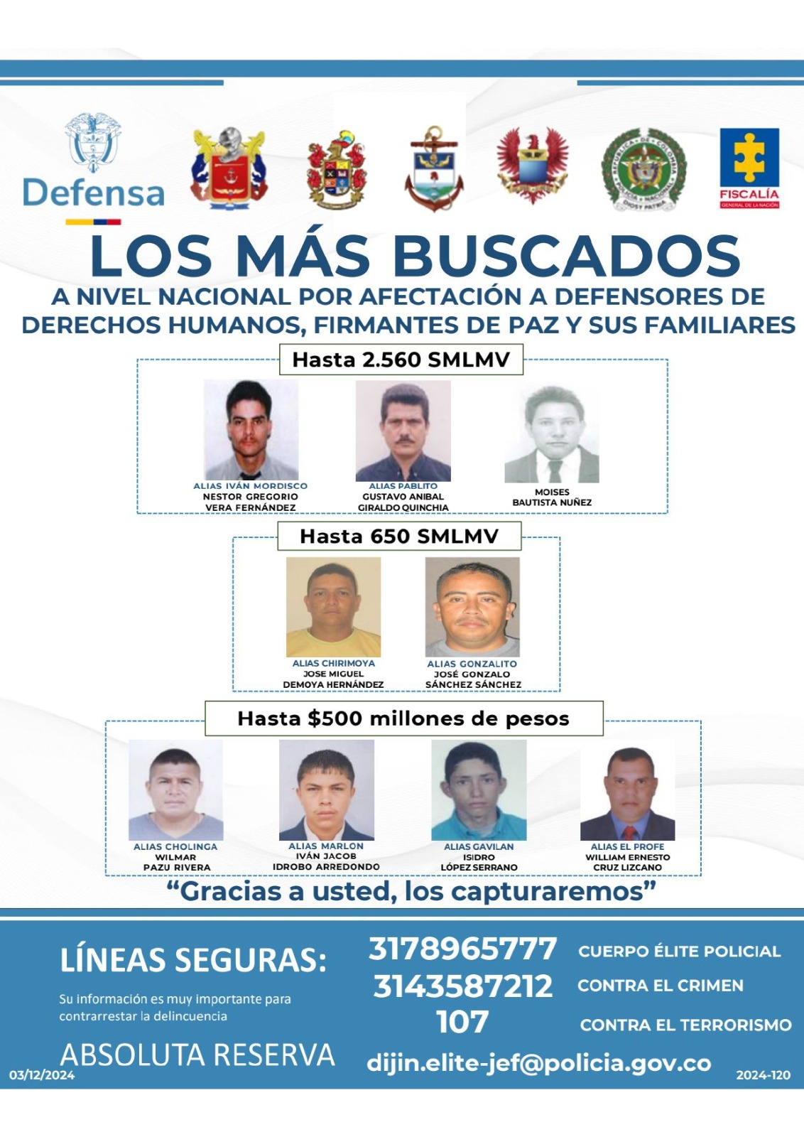 Cartel de los más buscados. 