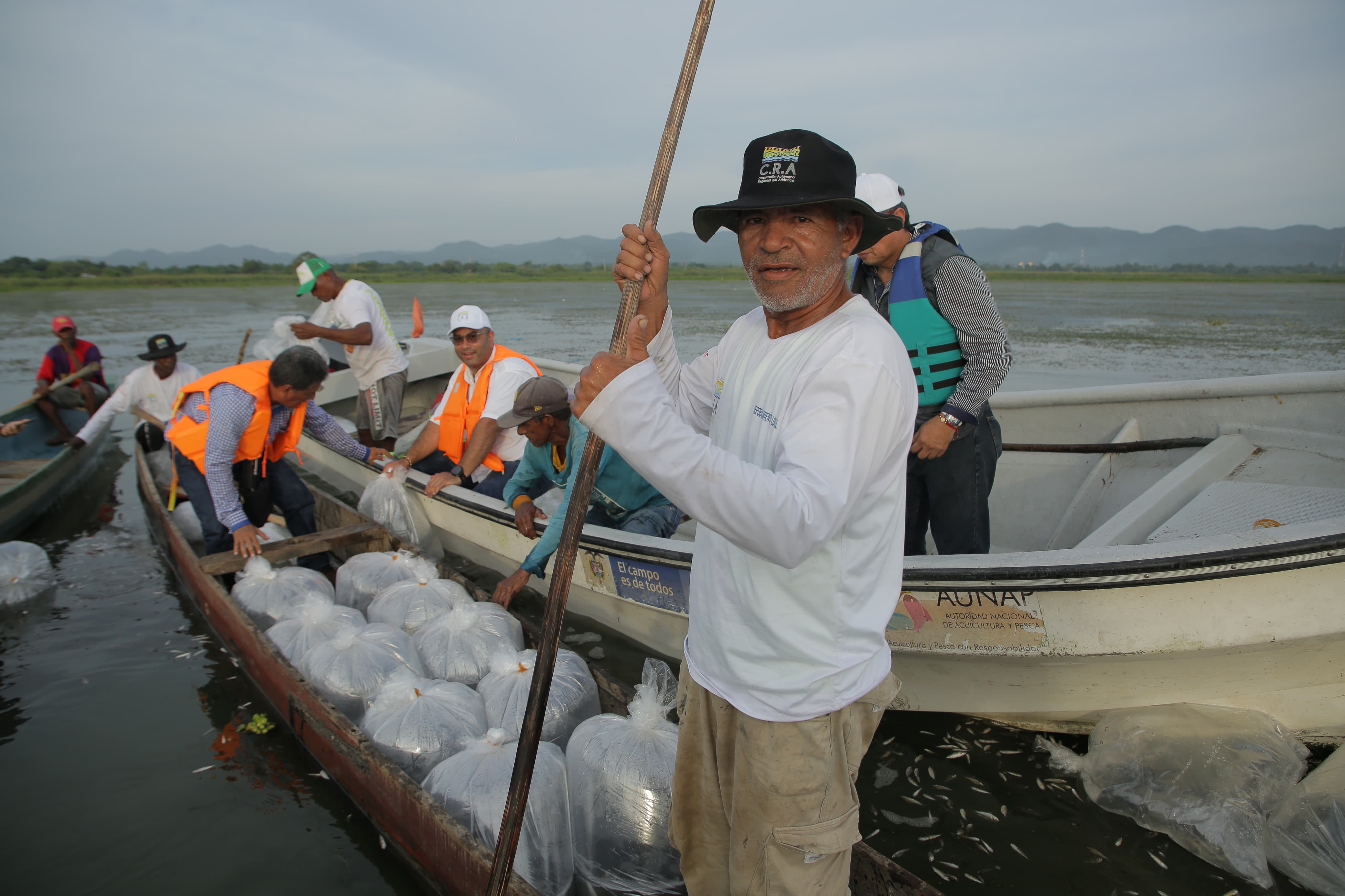 Jornada de repoblamiento de alevinos en el embalse El Guájaro.